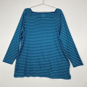 L.L. Bean Shirt Womens 3X Plus Blue Stripe Long Sleeve Square Neck Tunic Top